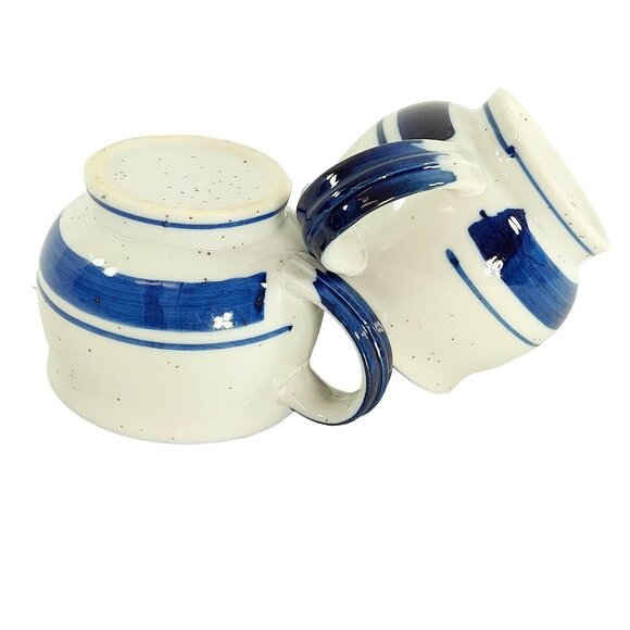 Ceramic Mugs Coffee & Tea Cups for Kitchen Decor Blue & White Speckled 2 pc Set - Picture 3 of 10